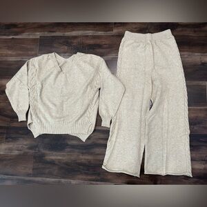 Cozy Beige Knit Sweater and Pants Set New
